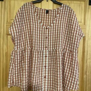 SHEIN Brown and White Plaid Blouse